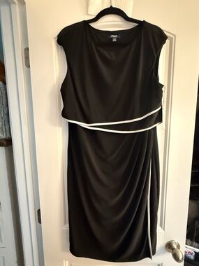Chaps Black Midi Dress with White Trim
